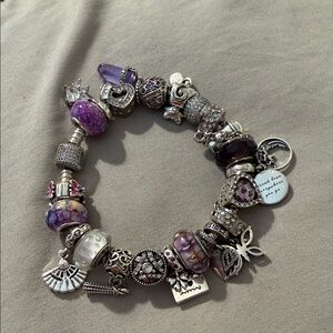 Pandora Purple and Silver Charm Bracelet